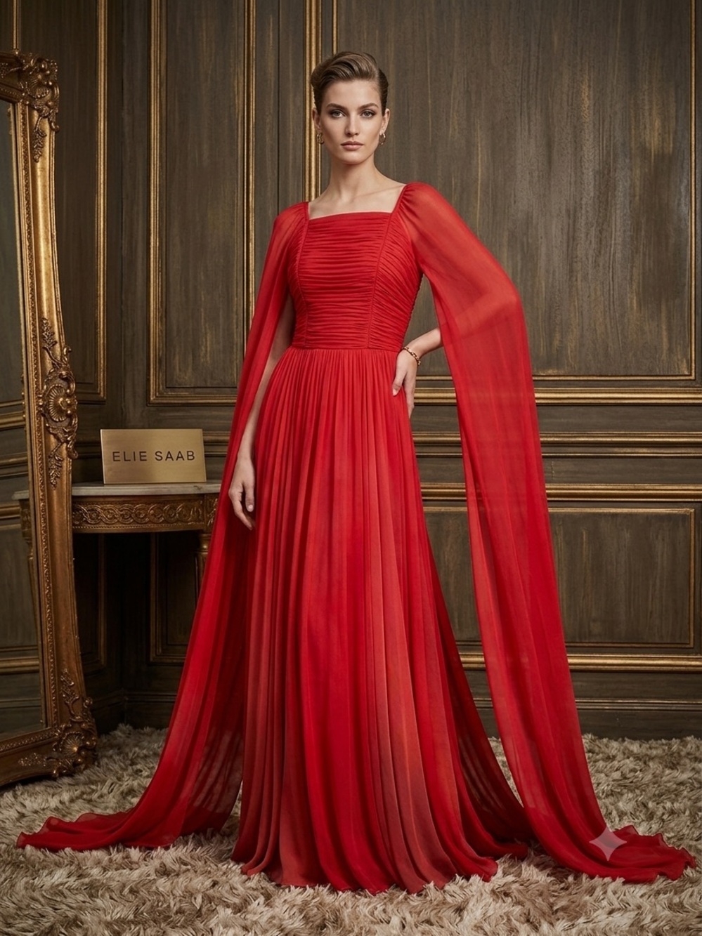 Elie Saab Cape-Back Silk-Blend Gown In Red
